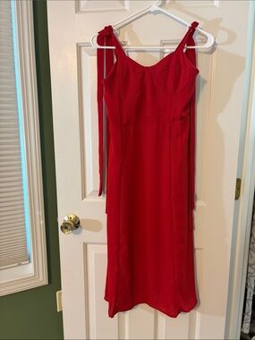RIHOAS Red Midi Dress with Tie Straps